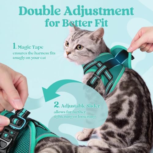 rabbitgoo Cat Harness and Leash Set, Step-in Soft Vest, Turquoise & Green - Image 3