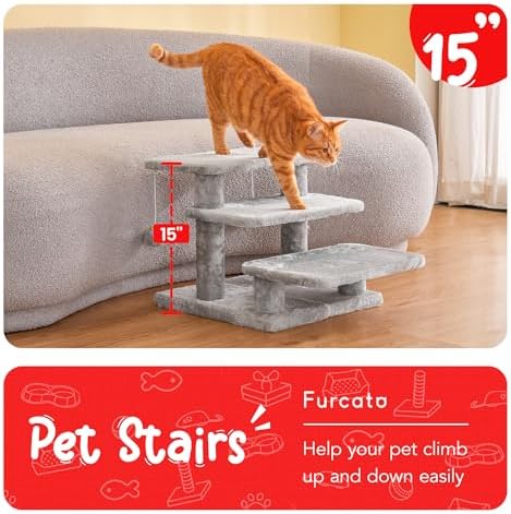 15''H Multi-Step Pet Stairs for High Beds & Sofas, 3-Step Cat Stairs - Image 2