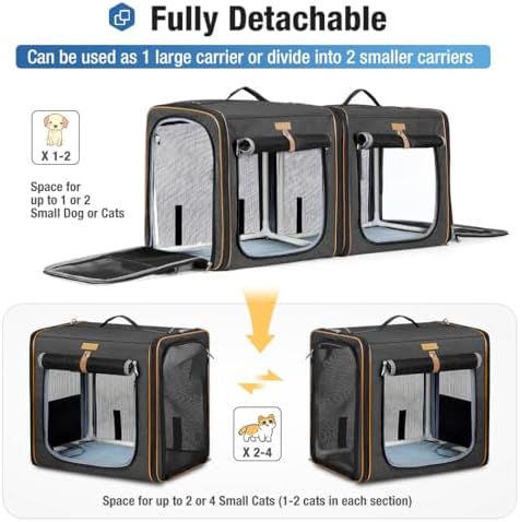 Lekereise Large Cat Carrier for 2 Cats, 2-in-1 Cat Travel Carrier - Image 3