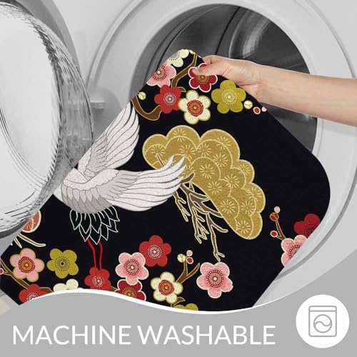 Japanese Crane Bath Mats for Bathroom Asian Oriental Heron Bird Floral Branch - Image 7