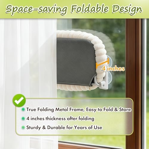 Zoratoo 2PC Cloud-Cuddle Cat Window Perch, Foldable Cat Hammock, M White - Image 2