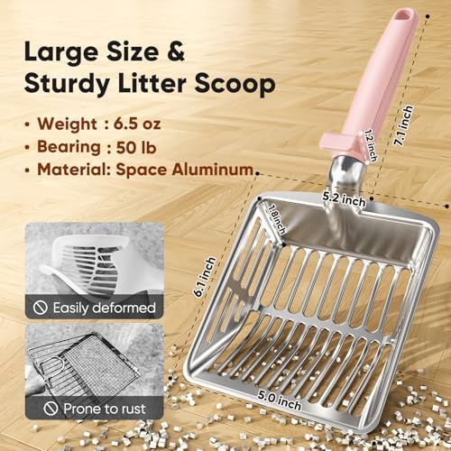 Large Metal Cat Litter Scoop w/ Deep Shovel, Dual-Size Holes & Hanging Hook - Image 2