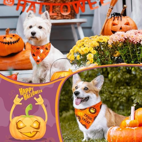Preboun 50 Pcs Halloween Dog Bandanas Bulk, Pumpkin Ghost Bat Spider Web - Image 2