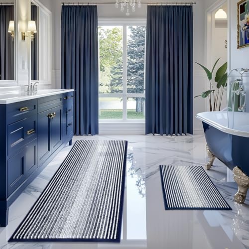 BSICPRO Bathroom Rugs Sets 2 Piece, Non Slip Striped Bath Mats by BSICPRO