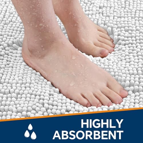 Chenille Bathroom Rug 26"x44" Light Gray, Non-Slip Plush Bath Mat - Image 4