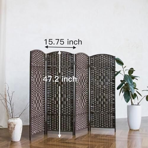 4-Panel Short Room Divider, 3.9 ft Freestanding Partition Wall, Dark Brown - Image 5