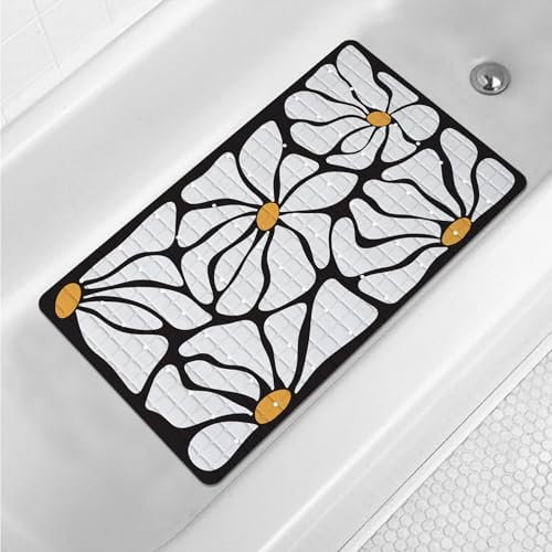 Floral Bathtub Mat Non Slip for Kids 27x16in Plant Anti Slip Bath Mat for Tub by Denifeiya