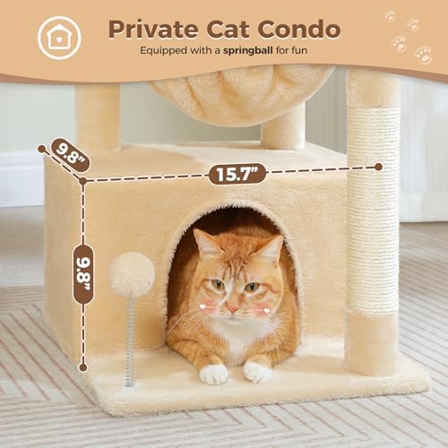 PEQULTI 4-in-1 Cat Tree for Kittens & Small Cats, 33in Beige Tower - Image 4