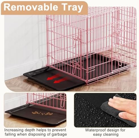FDW | 42" Foldable Metal Dog Crate | Pink | Cage - Image 4