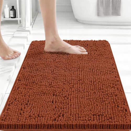 Bcoimo Small Bath Rug Mat, 24x17 Soft Chenille Burnt Orange Bathroom Tub Mat by Bcoimo