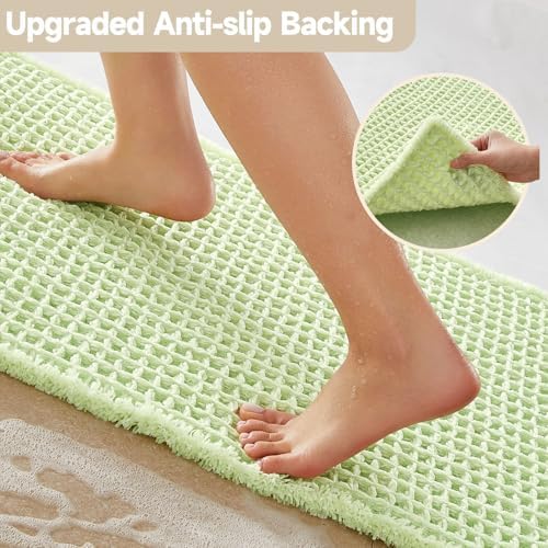 TYUU Waffle Bath Mat, Small Boho Bathroom Rugs Non Slip 24x16 Pale Green - Image 4