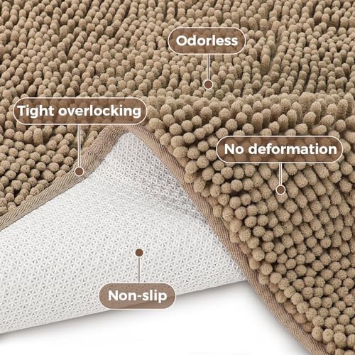Bcoimo Bath Rugs Mat Set, 2 Piece Non Slip Chenille Latte Bathroom Mat Sets - Image 4
