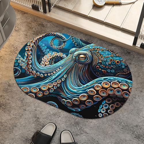 Blue Octopus, Super Absorbent Quick-Drying Bathroom Mat Rug, Rubber Non-Slip by ZHUZHISHAN