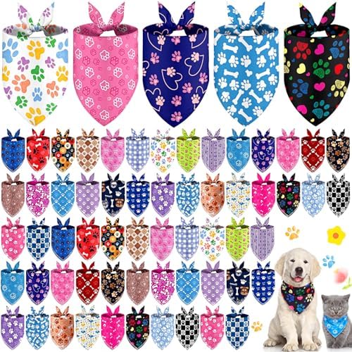 60 Pcs Holiday Dog Bandanas Bulk Paw Prints Funny Dog Bandanas Adjustable Dogs Bibs Triangle Scarf Pet Costume Cute for Small to Large Pet(Paw Prints, Medium) by Sanwuta