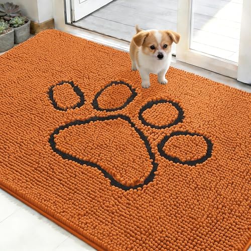 OLANLY Dog Door Mat for Muddy Paws 48x30, Paw Print Design Chenille Mud Mat by OLANLY