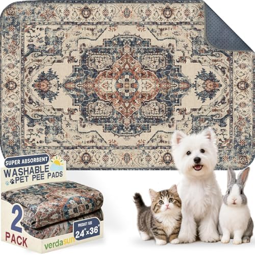 Washable Pee Pads for Dogs 24"x36" 2 Pack Reusable Puppy Potty Pad by Verdasun