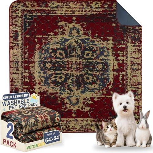 Washable Pee Pads for Dogs 54"x54" 2 Pack Reusable Puppy Potty Pad by Verdasun