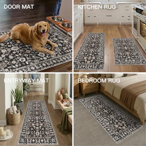 Washable Kitchen Rugs Sets of 3 Kitchen Mat 3PC Non Slip Runner Black - Image 4