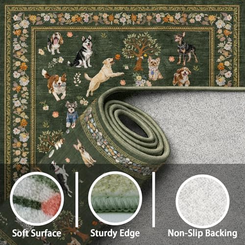 Dark Green Floral Area Rug 9x12 - Image 6