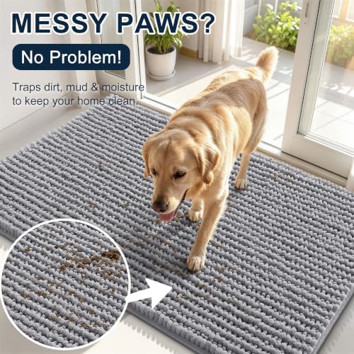 Smiry Dog Door Mat for Muddy Paws 44x24, Ultra Absorbent Chenille Doormat - Image 5