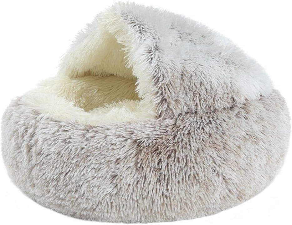Cat Bed Round Fluffy Hooded Cat Bed Cave, Anti-Anxiety Cave Bed - Image 5