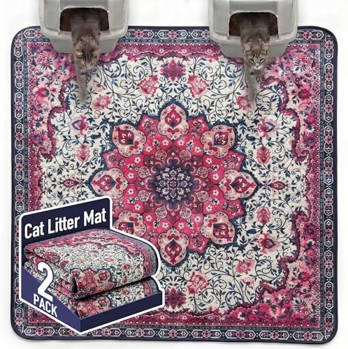 Hompet Cat Litter Mat 2 Pack, 72x72 Large Machine Washable Trapping Mats by Hompet