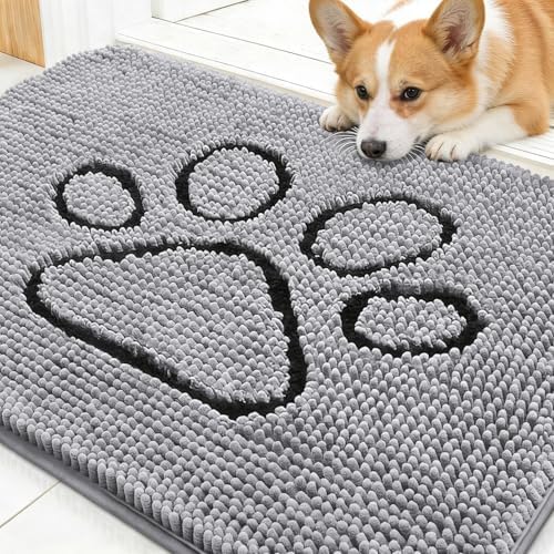OLANLY Dog Door Mat for Muddy Paws 30x20, Paw Print Design Chenille Mud Mat by OLANLY