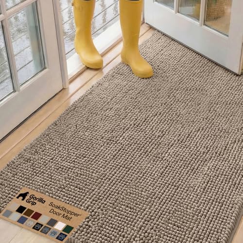 GORILLA GRIP SoakSTOPPER Dog Door Mat, Machine Wash and Dry, 60x36 Beige by GorillaGrip