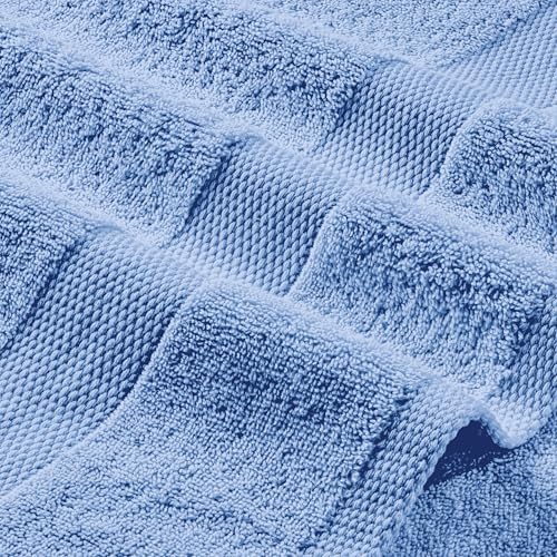 White Classic Light Blue Bath Towel Set of 6-100% Cotton Highly Absorbent Towels - Image 7