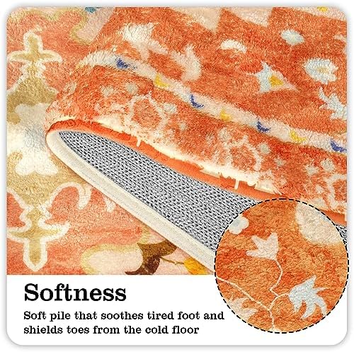 Uphome Boho Hallway Runner Rug Orange Non-Slip Soft Bathroom Rugs Oriental - Image 2