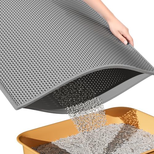 ESTHELLO Cat Litter Mat Honeycomb Double Layer Design 24’’ x 15’’ Gray by ESTHELLO