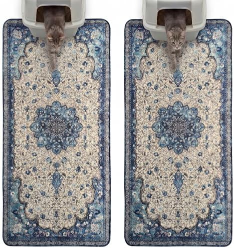 Hompet Cat Litter Mat 2 Pack, 24.8x54 Large Machine Washable Trapping Mats by Hompet