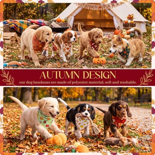 Preboun 100 Pcs Fall Paw Print Dog Bandanas Bulk, Autumn Thanksgiving Party - Image 6