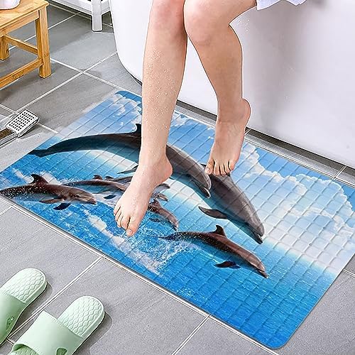 Dolphins Bathtub Mat Non Slip for Kids Cute Dolphins Bath mat 15"x27", Jumping - Image 2