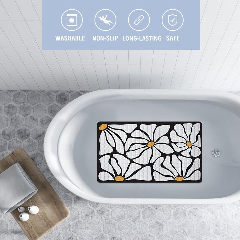 Floral Bathtub Mat Non Slip for Kids 27x16in Plant Anti Slip Bath Mat for Tub - Image 3