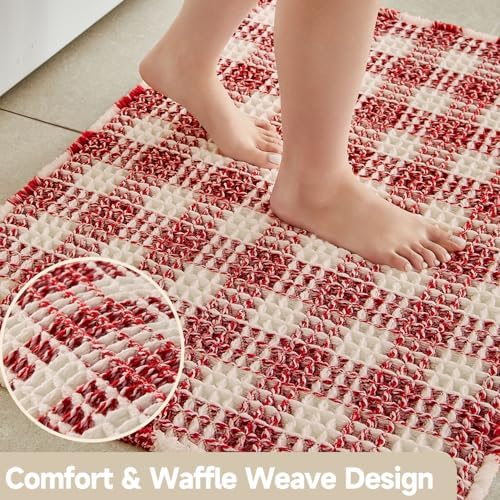 TYUU Christmas Bathroom Rugs, Cute Waffle Bath Mat, 48x24 Red & White - Image 3