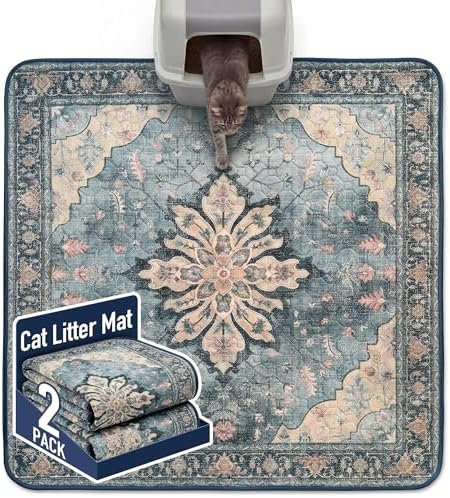 Hompet Cat Litter Mat 2 Pack, 54x54 Large Machine Washable Trapping Mats by Hompet