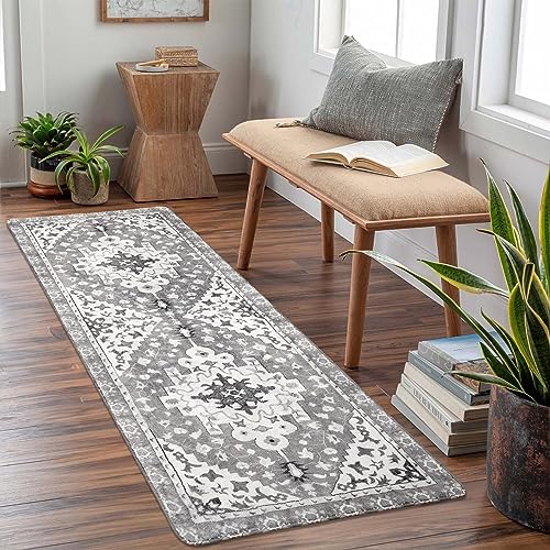 Uphome Boho Vintage Bathroom Runner Rug Gray Non-Slip Soft Bedroom Rug Machine - Image 6