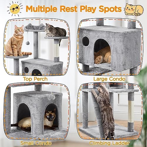Yaheetech 80in XL Multi-Level Cat Tree, Double Caves, Sisal Posts - Image 4