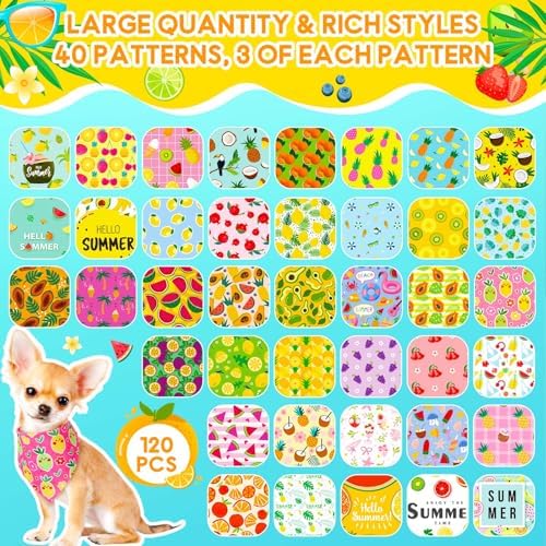120 Pcs Summer Themed Dog Bandanas Bulk Tropical Hawaii Pet Bandanas Dog Handkerchiefs Cute Fruit Summer Scarf Bibs Triangle Bibs Adjustable Kerchief Pet Grooming Costume Accessories - Image 3