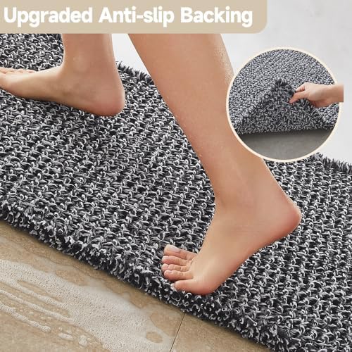 TYUU Waffle Runner Rug Bathroom, Long Boho Bath Mat, 60x24 Black & White - Image 4