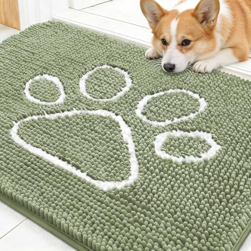 OLANLY Dog Door Mat for Muddy Paws 47x17, Paw Print Design Chenille Mud Mat by OLANLY