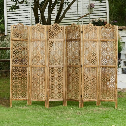 68.9Inch Folding Room Divider, 6 Panels Wood Carved Privacy Screens, Free - Image 6