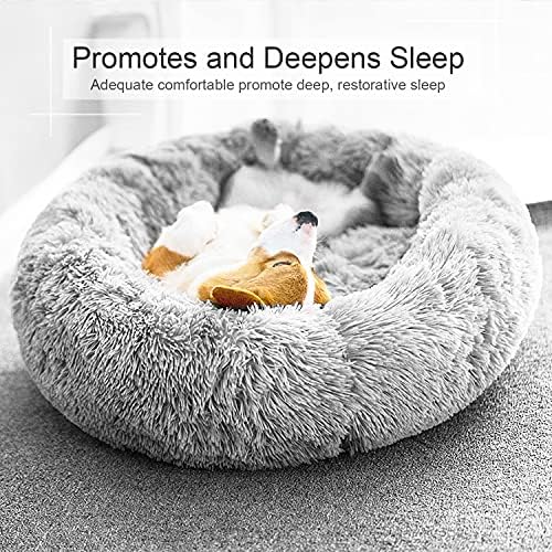 Dog Bed, Cat Calming Bed, Faux Fur Pillow Pet Donut Cuddler Round Plush Bed - Image 5