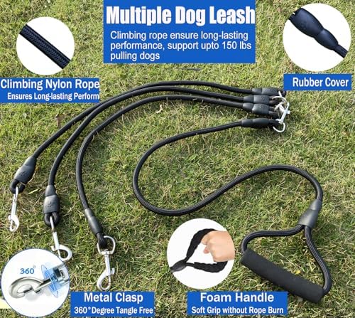 Heavy Duty 3 Dog Leash for Large Dogs No Tangle Detachable 360° Swivel Device - Image 6
