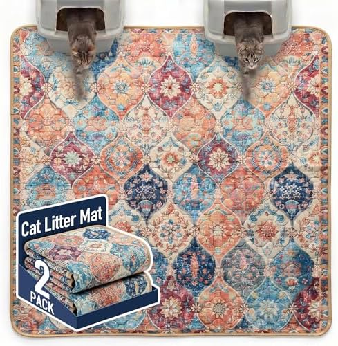 Hompet Cat Litter Mat 2 Pack, 72x72 Large Machine Washable Trapping Mats by Hompet