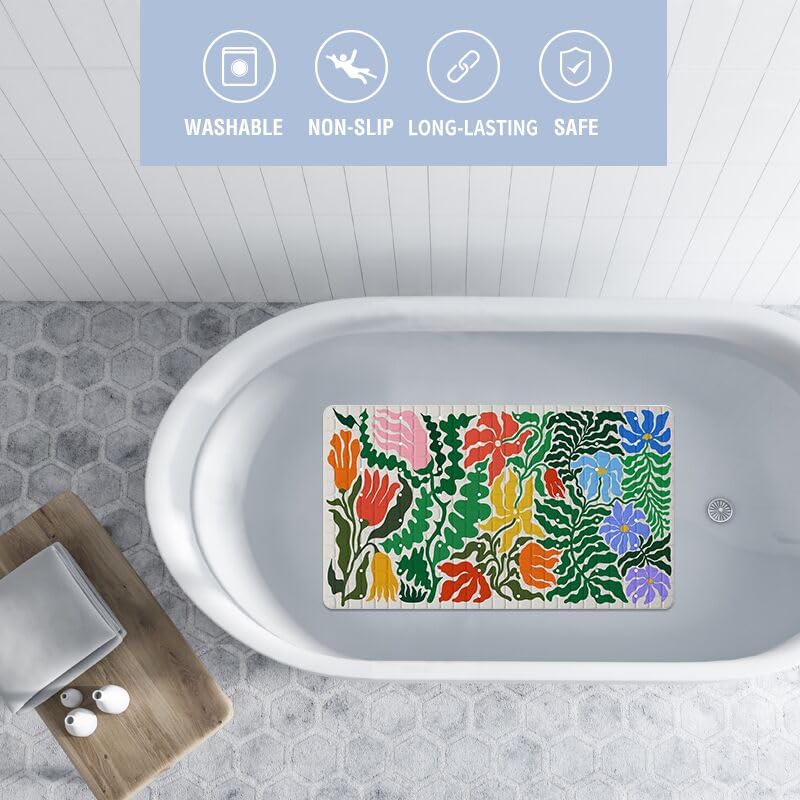 Plant Bathtub Mat Non Slip for Kids 27x16in Botanical Anti Slip Bath Mat for - Image 3