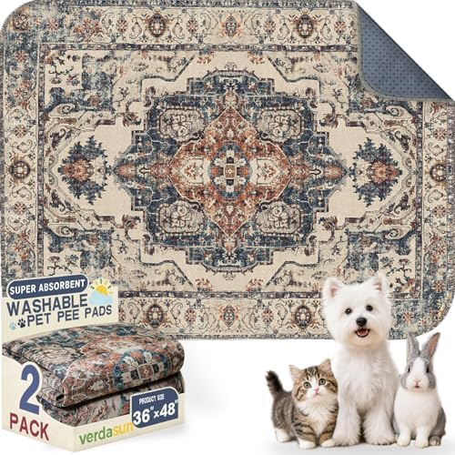 Washable Pee Pads for Dogs 36"x48" 2 Pack Reusable Puppy Potty Pad by Verdasun