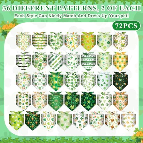72 Pcs St Patrick's Dog Bandanas Bulk Shamrock Bandanas for Dog Adjustable Washable Pet Triangle Scarf Soft Kerchief Bib for St Patrick's Holiday Pet Costume Accessories - Image 3