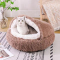Round Fluffy Hooded Cat Bed Cave, Anti-Anxiety Cave Bed by Unknown